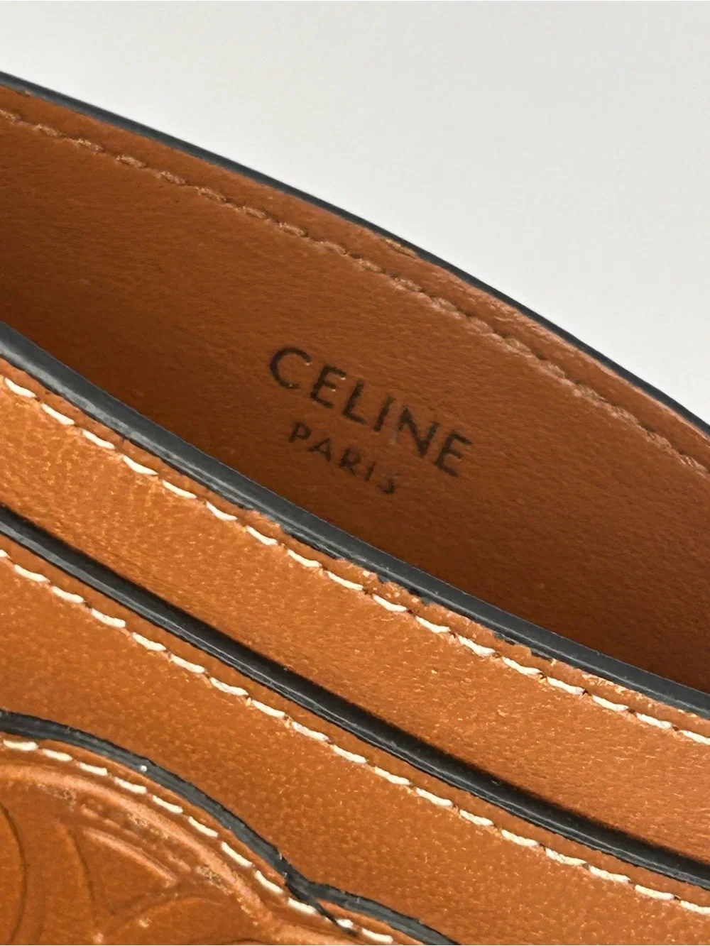 Celine Brown Leather Card with Embossed Triomphe